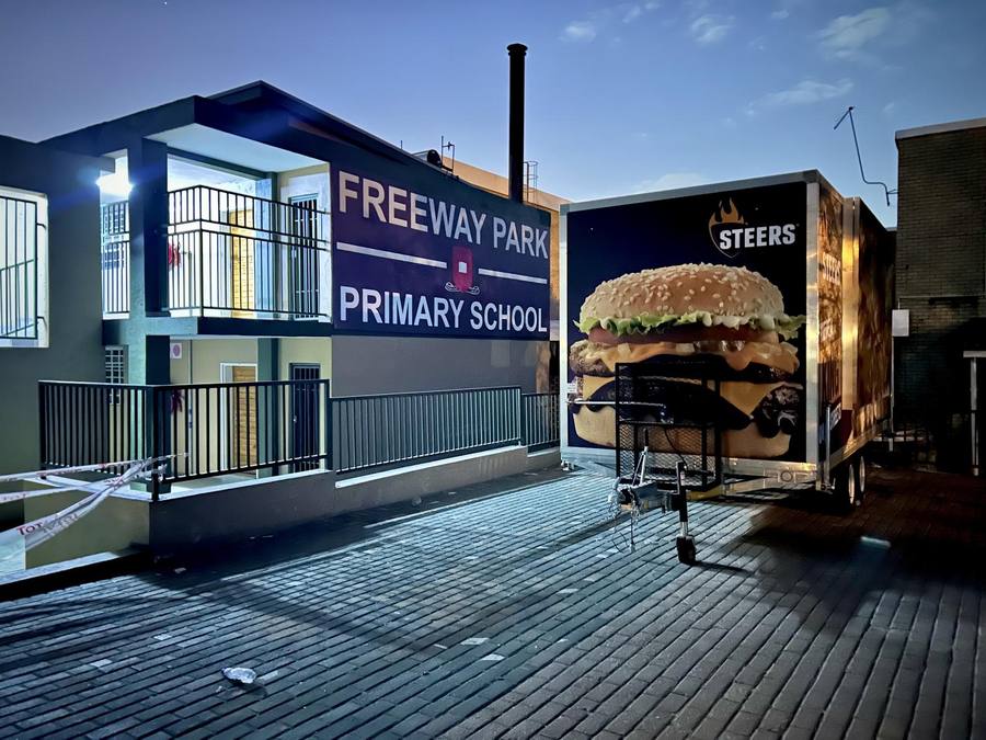 Flame Grilled Events trailer set up at a primary school